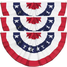 Sett med plisserte fanflagg fra USA (3 stk., 9x1,8 m) – patriotisk flaggstav med lerretshode og messingmaljer for 4. juli og minnedagen,