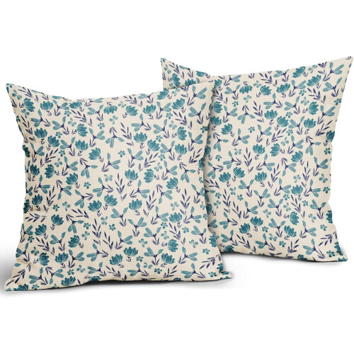 Fodere per cuscini floreali vintage, 45x45 cm, misto lino, set da 2
