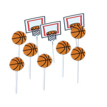 24pcs Cartoon Basketball & Hoop Cake Toppers for Kids Birthday Party – 18 Ball + 6 Hoop Picks