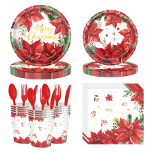 Service de vaisselle jetable de Noël 168 pièces : assiettes, gobelets, serviettes, couverts – Idéal pour les repas de groupe