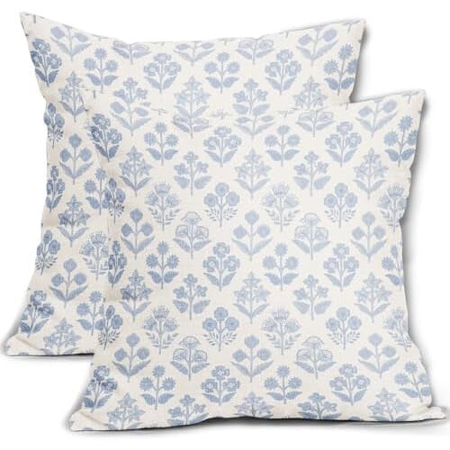 Fodere per cuscini con stampa a blocchi blu e verde, 45x45 cm, set da 2