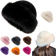 2026New Women's Faux Fur Bucket Hat Plush Winter Hat with,Warm Fluffy Fisherman Cap for Cold Weather,Outdoor,Camping