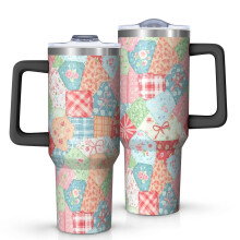 Gobelet isotherme Pioneer Flower de 1,2 L (40 oz) à motif floral, avec poignée, couvercle étanche sans BPA et pailles, double paroi sous vide,