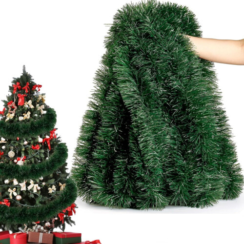 Green and White Tinsel Garland 15m 1