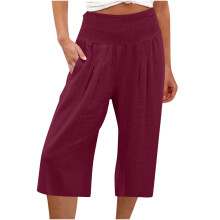 Spodnie capri ZKCCNUK Summer Plus Size dla kobiet, luźne, szerokie nogawki, prosty, prosty, casualowy krój, wysoki stan