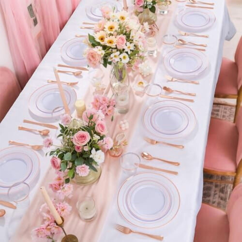 Σετ σερβίτσιων μιας χρήσης Rose Gold 450 τεμαχίων για 75 άτομα – Συμβατό με γάμο, ημέρα