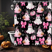 Rideau de douche d'Halloween, motif fantôme noir et citrouille, décoration de salle de bain effrayante, 91 x 183 cm, compatible avec les crochets