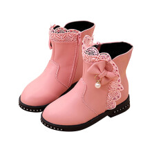 Botas Mikilon Little Girl High Fashionable, tamanhos 3 a 11 anos, cor sólida, com laço.