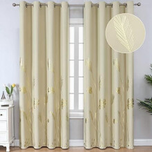 Beige mörkläggningsgardiner 132x213 cm, mörkläggningsgardiner med palmbladstryck, 2 paneler – kompatibla med standardgardinstänger