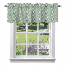 Cantonnière Camélia Blanc Aquarelle 54 x 18 po, passe-tringle, motif floral sur fond vert – pour cuisine, chambre, salle de bain, salon