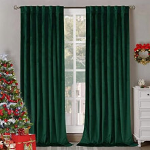 Olive Green Velvet Curtains 52x84 in, Set of 2