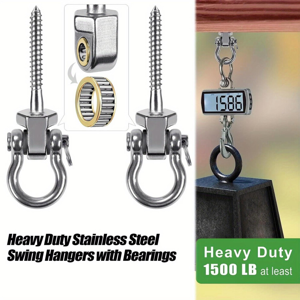 2-Pack Heavy-Duty 304 Ss Swing Hooks With Smooth Bearing, Compatible With Hammocks/Yoga Swings/Porch Swings/Boxing Bags, 1500 Lbs Capacity 9450273880990