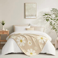 Plaid fleuri pour canapé, couverture florale douce en microfibre, joli plaid cadeau pour fille, beige fleuri, 127 x 152 cm