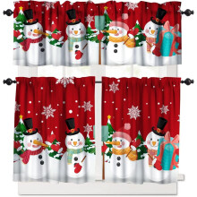 Red Floral Snowflake Kitchen Curtains & Valances Set (54x18 & 27x24x2), 3-Piece Tier + Valance for Kitchen, Bedroom, Living Room