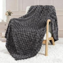 Extra Large Fleece Throw Blanket for Couch, 50x70 Inches Stylish Jacquard Soft Throw Blanket, Fuzzy Cozy Lightweight for Winter, Grey