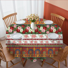 Pioneer Flower Floral Print Pattern Round Tablecloth 60 X 60 Inch, Wrinkle Resistant Wipeable Table Cloth for Kitchen Dining Picnic Patio Party