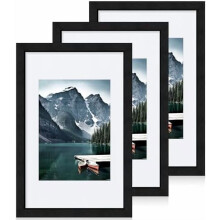 8x12 Black Wooden Picture Frames Set of 3, Compatible with 6x8 Photos (with Mat) or 8x12 Posters (no Mat), Desktop & Wall Use