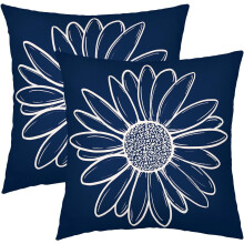 Fundas de almohada con estampado de margaritas azul marino de 16x16", juego de 2, fundas de almohada decorativas de lino con estampado floral para
