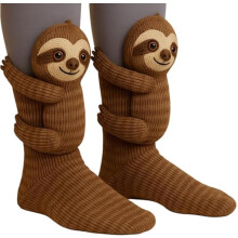 3D Knit Animal Sloth Socks for Women, 2025 Christmas Socks Collection Fun Cute Plush Animals Hug Crew Brown Socks (Sloth)