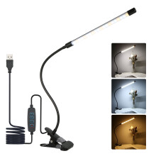 Lampe de lecture à pince à intensité variable avec 10 modes, compatible avec une utilisation au bureau ou au chevet, LED