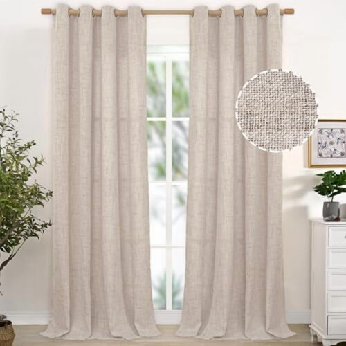 Linen Look Curtains 52x68 in, Bronze Grommet, 2 Panel