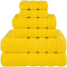 Ensemble de 6 serviettes de luxe, 2 serviettes de bain, 2 serviettes à mains, 2 gants de toilette, serviettes turques 100 % coton 600 g/m², jaunes