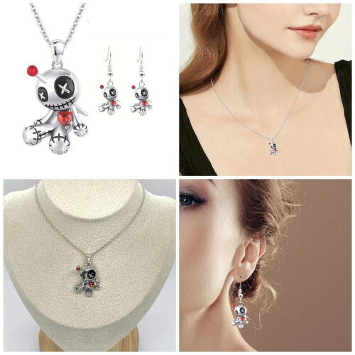 Voodoo doll necklace and earrings set 2 pcs 1