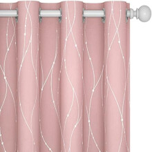 Pink Blackout Drapes, Thermal & Soundproof, Silver Wave Dots, 52x72", Machine Washable, Set of 2