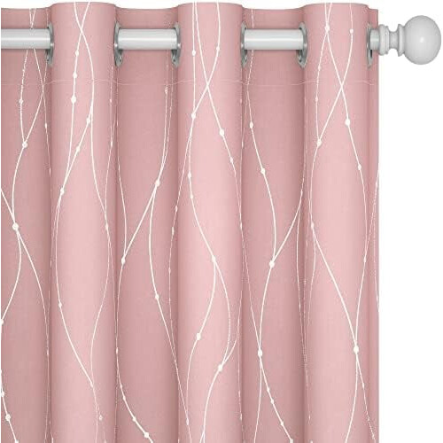 Pink Blackout Curtains with Silver Wave Dots, 52x72 in, Set
