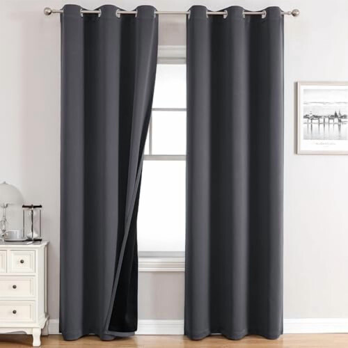 Blackout Curtains 42x63 in, 2-Panel Light Grey Polyester