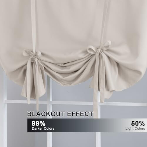 Blackout Tie-Up Thermal Curtain Panel Ivory 42" x 63"