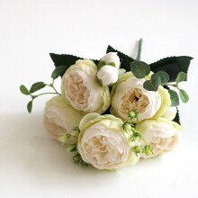 Bouquet de pivoines artificielles en soie pour mariage, Saint-Valentin et décoration intérieure, composition florale réaliste à 5 têtes
