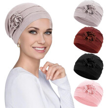 4-teiliges Chemo-Kopfbedeckungsset: Turbane, Mützen, Kopftücher, Haarbedeckungen für Damen, Schlafmützen, Chemo-Krebsmützen mit Blumenmuster (4