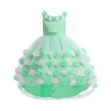 Barnas Halloween-rollespill-prinsessekjole med netting, kronblad-kakekjole, ermeløs rund hals med utsøkte blomster (grønn #3,5 år)