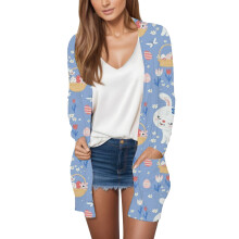 Påskecardigan med åpen front og lett, avslappet cardigan med vårmønster og lomme.