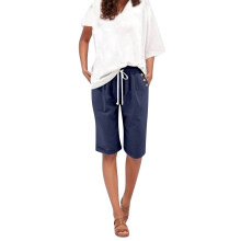 Bermudashorts for kvinner sommer ensfarget snøring elastisk midje casual shorts lette shorts i pluss størrelse lommer casual lange shorts