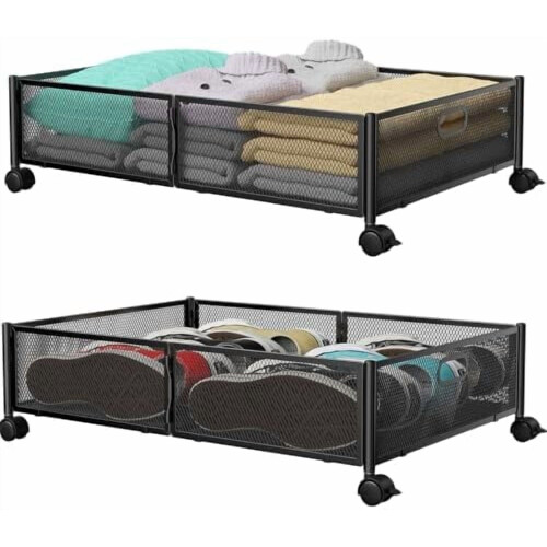 Metal Under Bed Storage Container with Wheels – 2 Pack