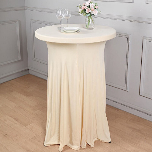 Nappe de table basse beige BalsaCircle, drapés ondulés naturels, nappe en spandex pour réception 1