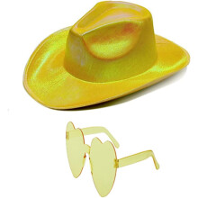 Cowboy Hat LED Light Up Hat and Heart Sunglasses Sparkly Space Cowgirl Hat for Women Girls Halloween Costume