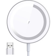 MagSafe trådlös laddare, 15W snabbladdning för iPhone 16/15/14/13/12 och AirPods Pro3/2 (silver) – kompatibel med