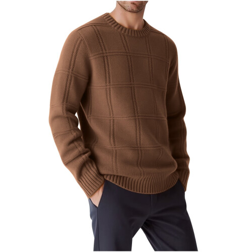 Herren Herbst Winter Pullover Lässige Mode Einfarbige Oberteile Langarm Rundhalspullover Baselayer Lässige Pullover Tops (Kaffee, 3XL)