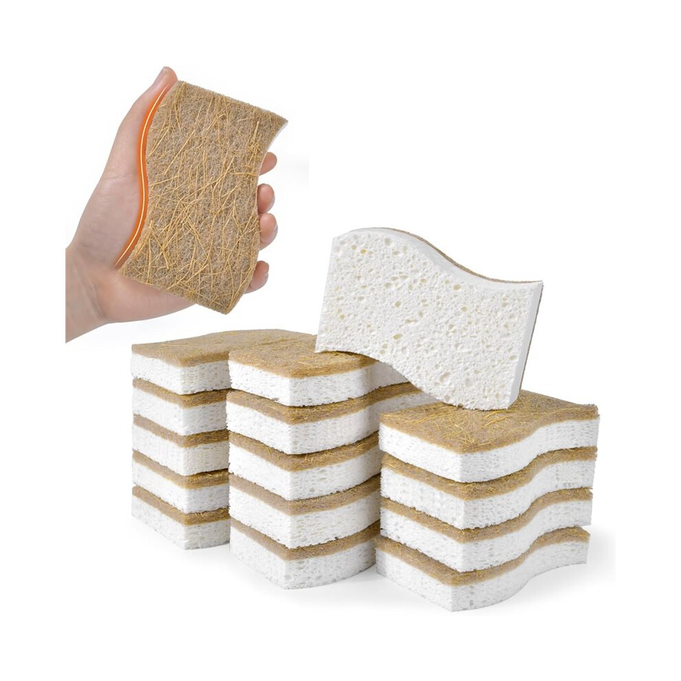 15 Pack Biodegradable Natural Kitchen Sponge - Compostable Cellulose And Coconut Walnut Scrubber Sponge White 6031151198135