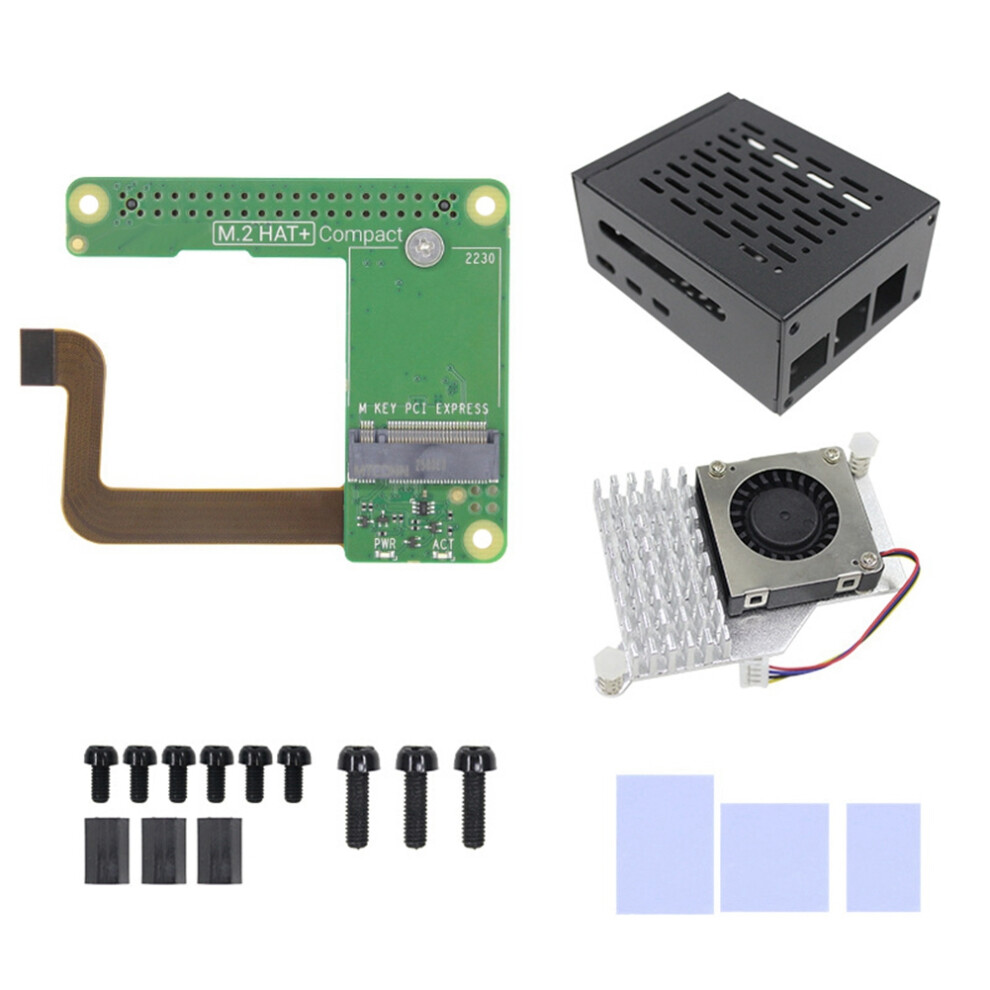 For Raspberry Pi 5 Pcie To Nvme Ssd Expansion Board M.2 Hat+ Hard Drive Adapter With Case Cooling Fan 6034021335296