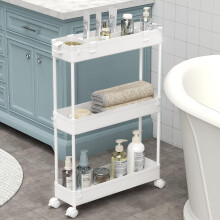 Chariot de rangement fin à 3 niveaux, organisateur de salle de bain à roulettes, étagère mobile coulissante pour bureau, cuisine, buanderie et
