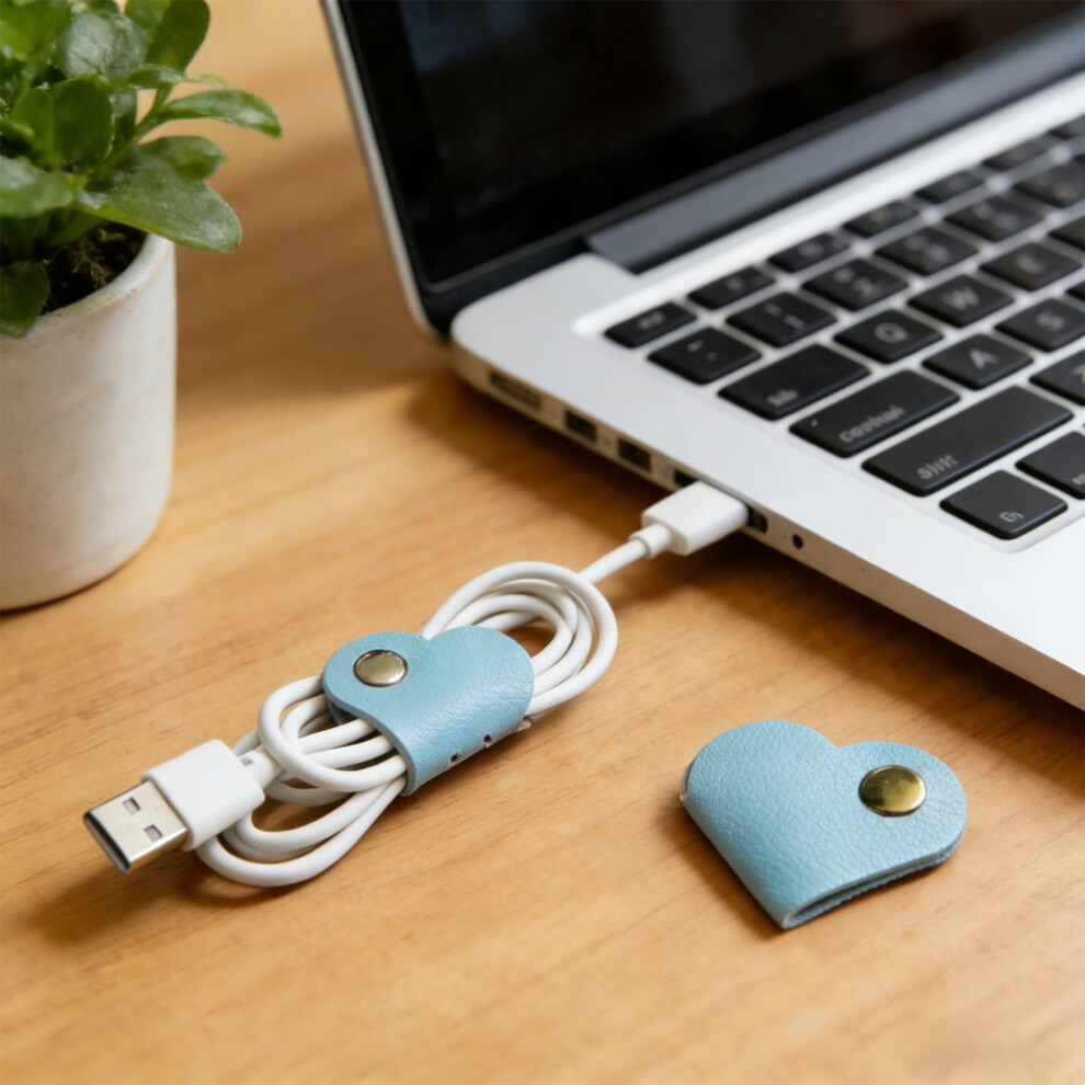 Pu Leather Heart-Shaped Cable Organizer Â Tangle-Free Cord Winder For Earphones, Chargers & Usb Cables Â Portable Snap Closure, Compatible With 9402001017420