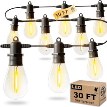 Guirlande lumineuse LED extérieure de 9 m (30 pi), 10 + 1 ampoules Edison incassables et étanches IP65, 2700 K, intensité variable, qualité