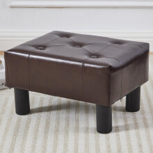 Small Faux Leather Footstool Ottoman – Rectangle Brown Foot Rest for Couch, Living Room, Entryway & Bedroom