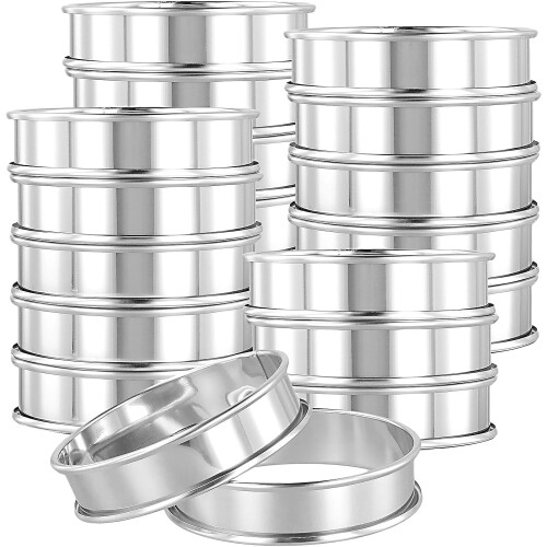 Conjunto de 20 aros de 10 cm (4 polegadas) em aço inoxidável para assar crumpets, aros duplos para muffins ingleses, panquecas e biscoitos.