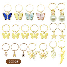 Ensemble d'anneaux métalliques pour tresses avec papillons, perles et feuilles