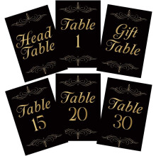 32-Piece Wedding Table Number Cards 1–30, Black & Gold,